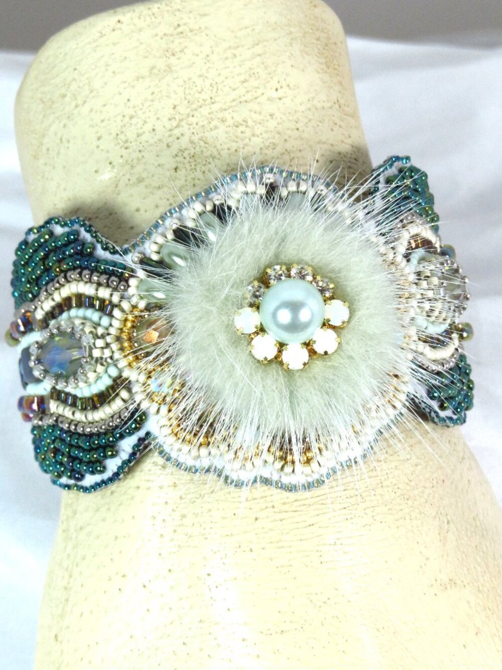 Mink beaded cuff bracelet